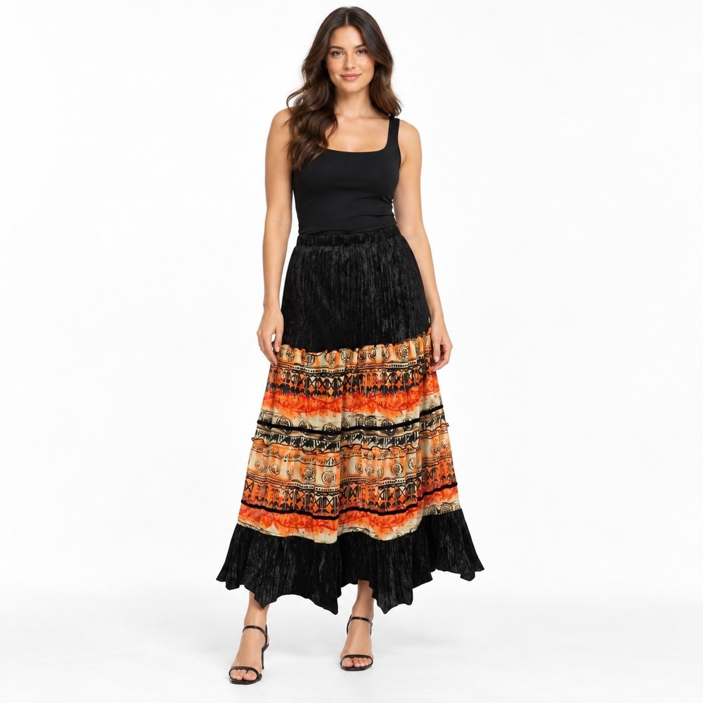 Script Y2K Whimsigoth Velvet Peasant Midi Skirt  Script Border Print Size 20